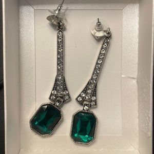 Emerald green and diamond drop earrings